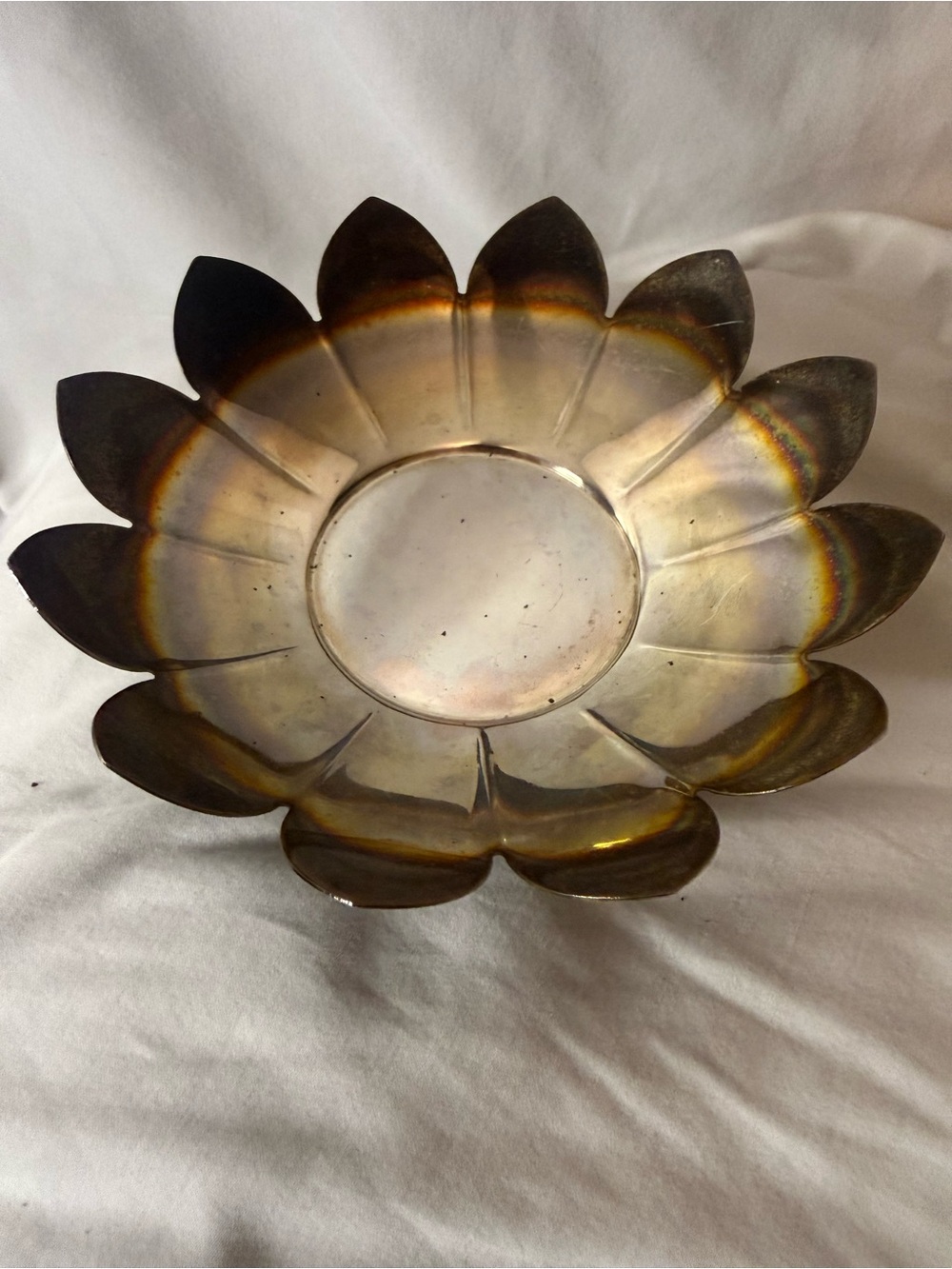 Vintage Leonard Silverplate Lotus Flower Pedestal Bowl 1970s MCM Petal Dish